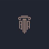 ba monogramme de logo initial avec un design de style pilier pour un cabinet d'avocats et une société de justice vecteur