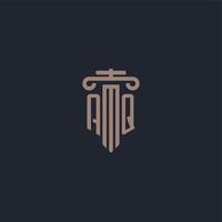 monogramme de logo initial aq avec un design de style pilier pour un cabinet d'avocats et une société de justice vecteur