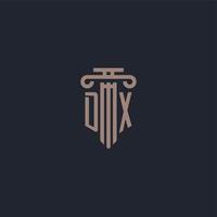 monogramme de logo initial dx avec un design de style pilier pour un cabinet d'avocats et une société de justice vecteur