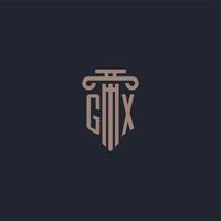 monogramme de logo initial gx avec un design de style pilier pour un cabinet d'avocats et une société de justice vecteur