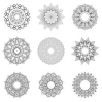 définir l'illustration vectorielle de conception de mandala de modèle d'ornement rond floral pour imprimer fond noir dessiné à la main. vecteur