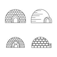 jeu d'icônes d'igloo arctique, style de contour vecteur