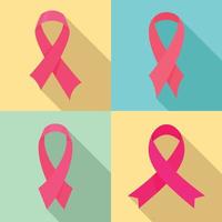 ensemble d'icônes roses de ruban de cancer du sein, style plat vecteur