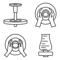 jeu d'icônes de roue de potier, style de contour vecteur