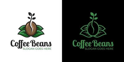 grains de café frais avec des feuilles et des plantes pour la création de logo de jardin de café vecteur