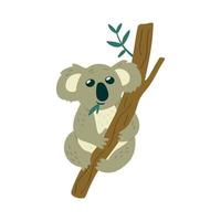 illustration d'ours koala mignon est assis sur l'arbre et mange des feuilles. impression créative pour enfants. illustration vectorielle dessinée à la main. vecteur