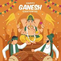 les gens frappent le tambour et célèbrent le festival de ganesh chaturthi vecteur