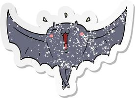 autocollant en détresse d'une chauve-souris vampire heureuse de dessin animé vecteur