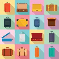 Ensemble d'icônes de sac à bagages de voyage valise, style plat vecteur