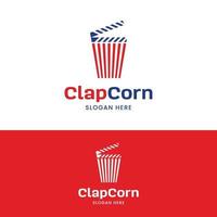 pop corn avec modèle de conception de logo clap vecteur