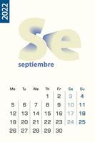 modèle de calendrier minimaliste pour septembre 2022, calendrier vectoriel en espagnol.