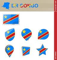 ensemble de drapeaux de la république démocratique du congo, ensemble de drapeaux vecteur