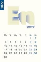 modèle de calendrier minimaliste pour janvier 2022, calendrier vectoriel en espagnol