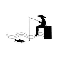 silhouette d'une personne isolée sur fond blanc vecteur d'icône plate de pêche