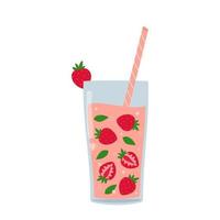 limonade aux fraises en verre avec paille. boisson aux fraises fraîches pour une alimentation saine. boisson d'été rafraîchissante aux baies. vecteur