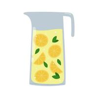 limonade dans un pichet en verre. boisson d'été de dessin animé avec des feuilles de citron et de menthe. illustration vectorielle isolée. vecteur