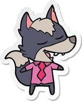 autocollant d'un loup de bureau de dessin animé riant vecteur