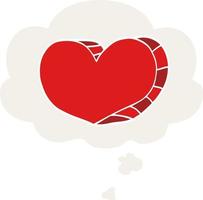 dessin animé coeur d'amour et bulle de pensée dans un style rétro vecteur
