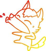 dessin de ligne de gradient chaud dessin animé de loup hurlant vecteur