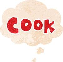 dessin animé mot cuisinier et bulle de pensée dans un style texturé rétro vecteur