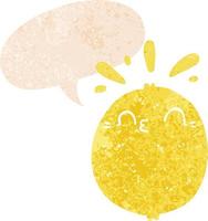 citron de dessin animé mignon et bulle de dialogue dans un style texturé rétro vecteur