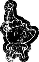 icône en détresse de dessin animé d'ours femelle d'un bonnet de noel vecteur
