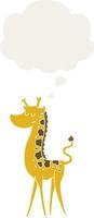 dessin animé girafe et bulle de pensée dans un style rétro vecteur