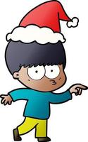 caricature de gradient nerveux d'un garçon portant un bonnet de noel vecteur