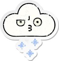 autocollant en détresse d'un joli nuage de neige de dessin animé