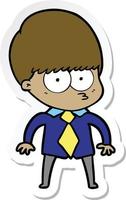 autocollant d'un garçon de dessin animé nerveux portant une chemise et une cravate vecteur