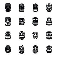 ensemble d'icônes tiki idol aztec hawaii, style simple vecteur