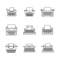 jeu d'icônes de touches de machine à écrire, style de contour vecteur