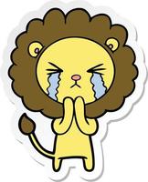 autocollant d'un dessin animé lion qui pleure priant vecteur