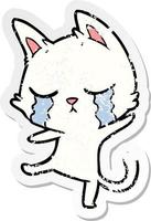 autocollant en détresse d'un chat de dessin animé qui pleure exécutant une danse vecteur