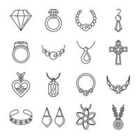 ensemble d'icônes de luxe de collier de bijoux, style de contour vecteur