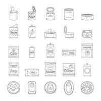 Ensemble d'icônes de pot de paquet de nourriture de boîte de conserve, style de contour vecteur