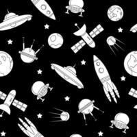 modèle vectoriel continu avec des planètes, des vaisseaux spatiaux et des étoiles. arrière-plan, papier peint, textile, couverture, affiche.