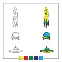 livre de coloriage pour enfants avec des échantillons de couleurs et des exemples d'images. livre pour enfants, coloriage, dessin, apprentissage et éducation préscolaire. vecteur