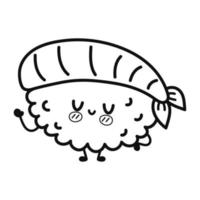 drôles de personnages de sushi heureux mignons. icône de personnage kawaii de dessin animé dessiné à la main de vecteur. isolé sur fond blanc. jolie collection de personnages de mascotte de sushi. illustration de dessin animé de contour pour livre de coloriage vecteur