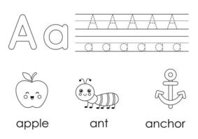 apprendre l'alphabet anglais pour les enfants. lettre a. livre de coloriage. vecteur