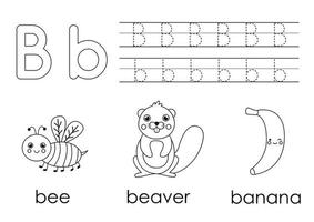 apprendre l'alphabet anglais pour les enfants. la lettre B. livre de coloriage. vecteur