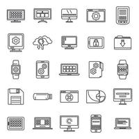 jeu d'icônes de système d'exploitation logiciel, style de contour vecteur