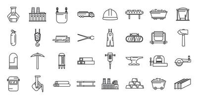 ensemble d'icônes de l'industrie métallurgique, style de contour vecteur