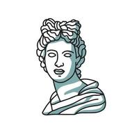 visage masculin de la sculpture d'apollon. art linéaire moderne, contour esthétique avec ombre. parfait pour la décoration intérieure, le sac, l'impression de t-shirt, l'autocollant. illustration vectorielle y2k dessinée à la main. vecteur