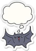 chauve-souris vampire heureuse de dessin animé et bulle de pensée comme autocollant imprimé vecteur