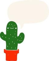 cactus de dessin animé et bulle de dialogue dans un style rétro vecteur