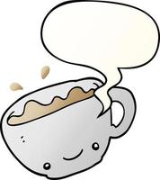 dessin animé tasse de café et bulle de dialogue dans un style dégradé lisse vecteur