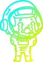 dessin de ligne de gradient froid dessin animé astronaute qui pleure vecteur