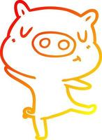 ligne de gradient chaud dessinant une danse de cochon de dessin animé vecteur