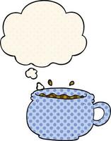 dessin animé tasse de café chaud et bulle de pensée dans le style de la bande dessinée vecteur